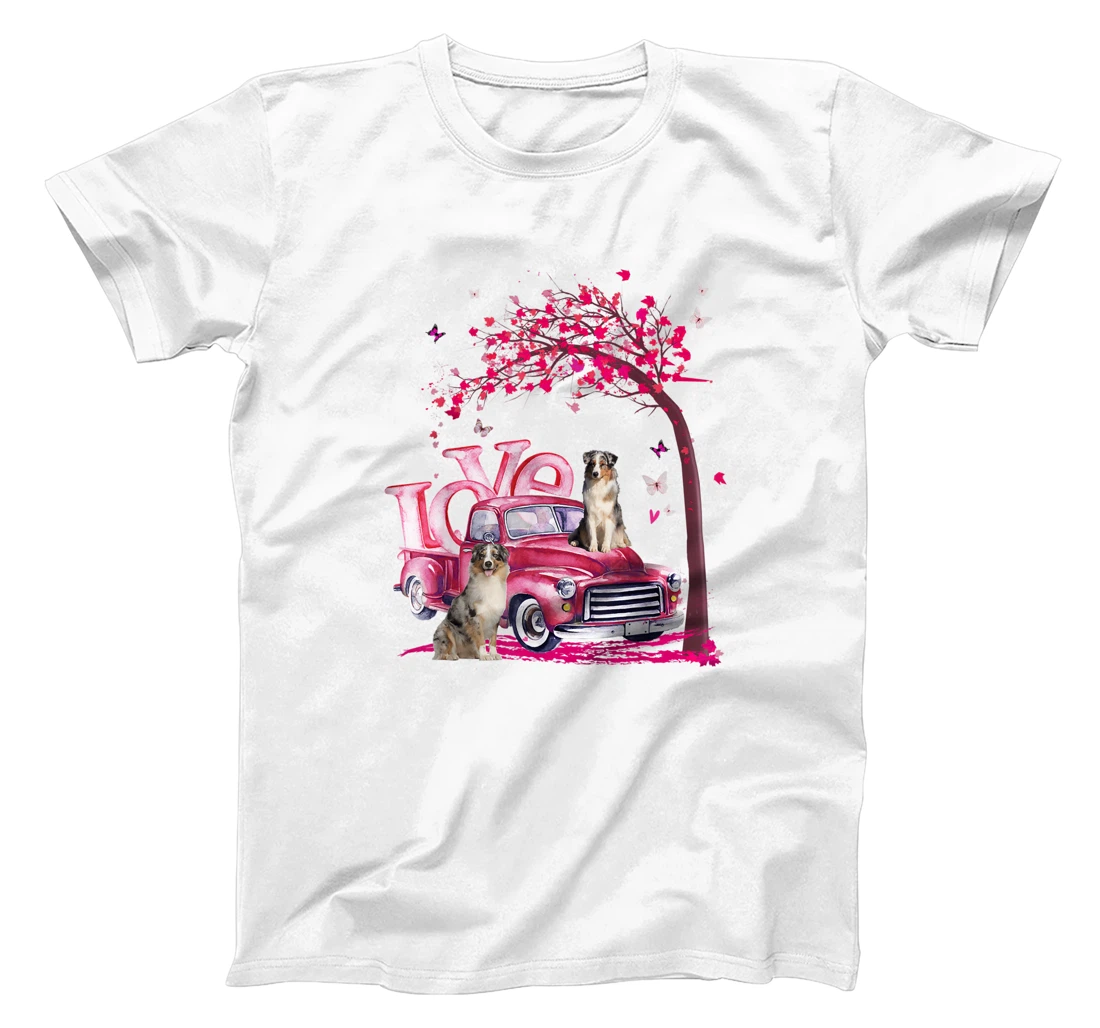 Womens Valentines Day LOVE Pickup Truck Australian Shepherd T-Shirt, Kid T-Shirt and Women T-Shirt