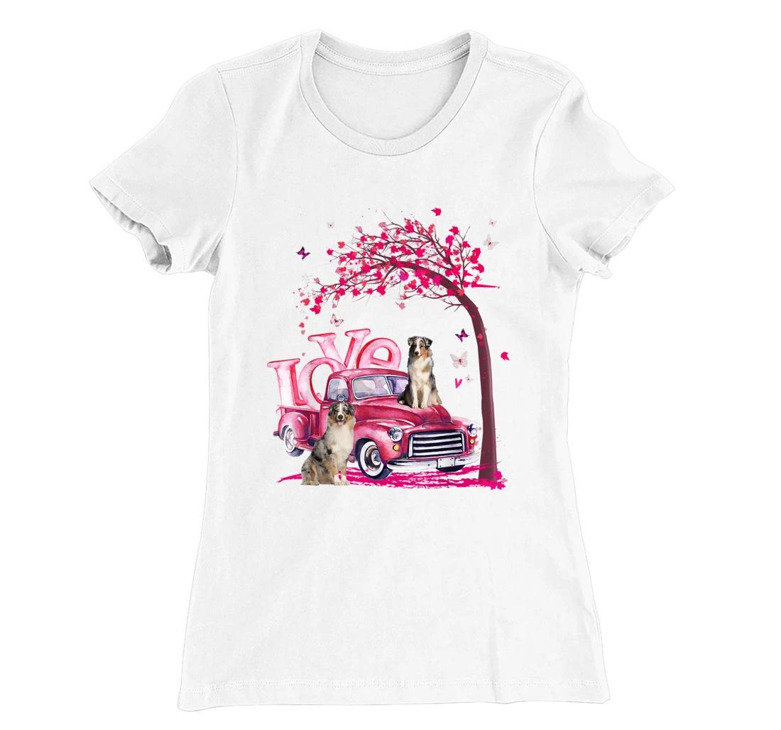 Womens Valentines Day LOVE Pickup Truck Australian Shepherd T-Shirt, Kid T-Shirt and Women T-Shirt