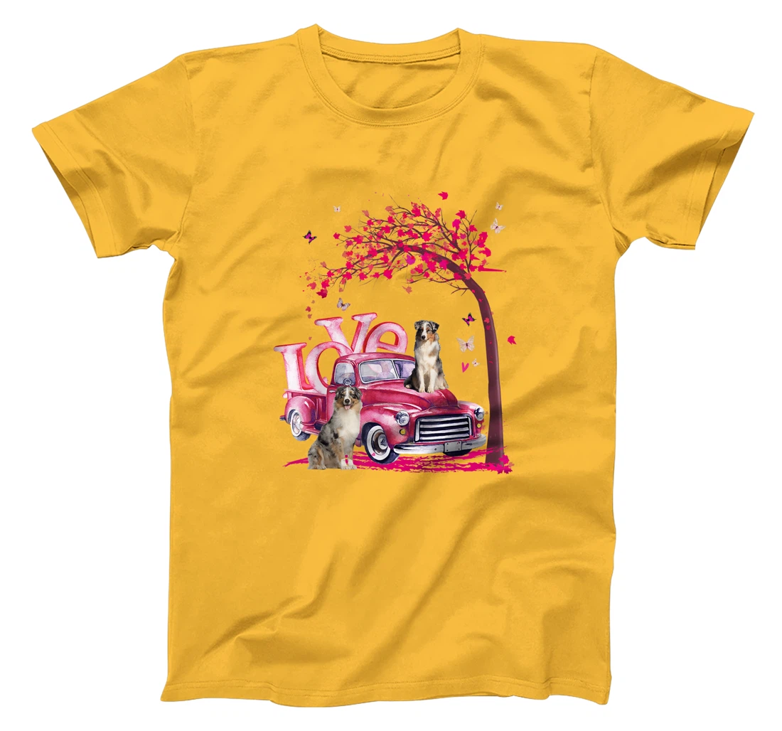 Womens Valentines Day LOVE Pickup Truck Australian Shepherd T-Shirt, Kid T-Shirt and Women T-Shirt