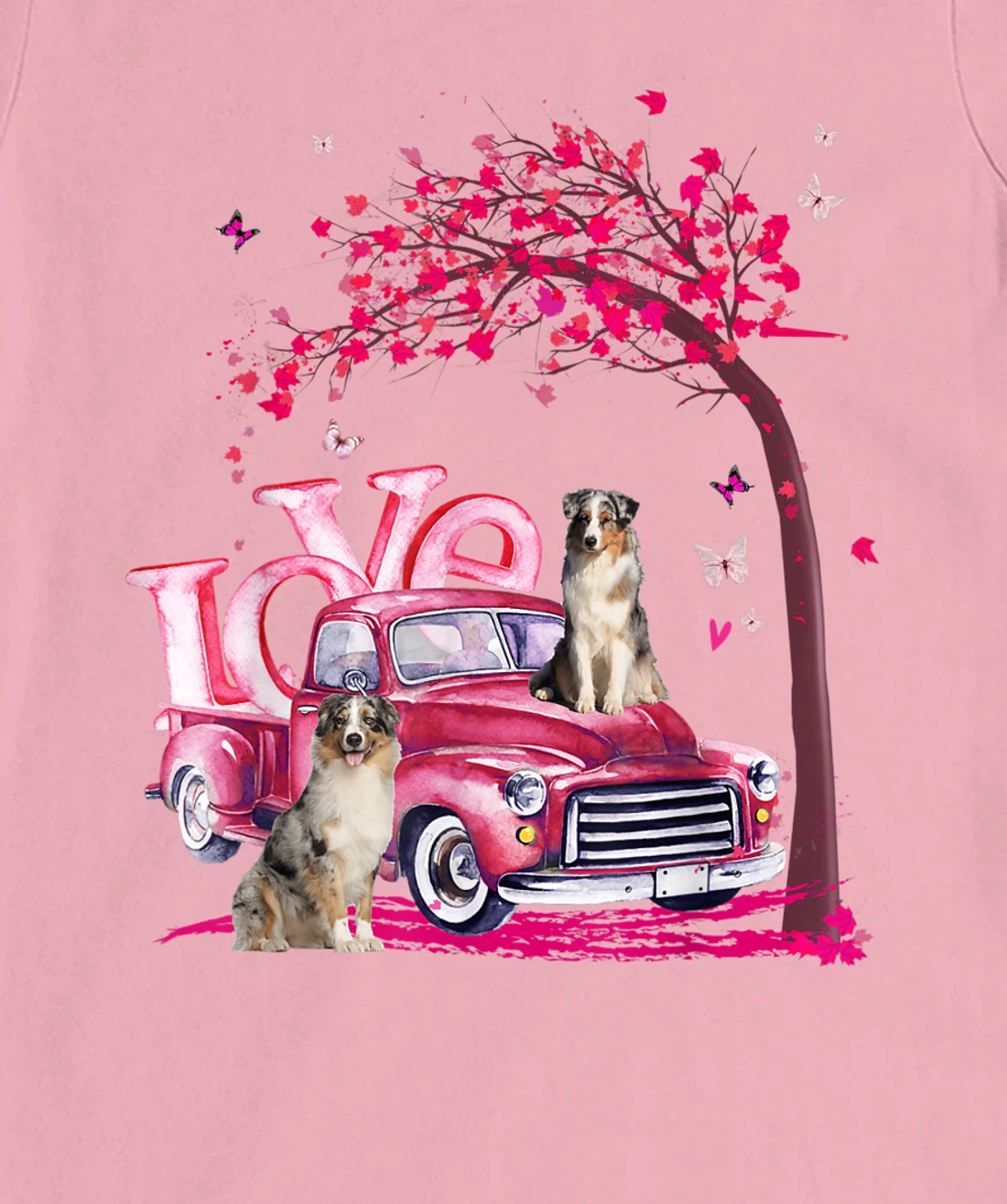 Womens Valentines Day LOVE Pickup Truck Australian Shepherd T-Shirt, Kid T-Shirt and Women T-Shirt