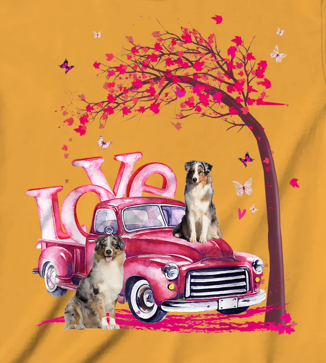 Womens Valentines Day LOVE Pickup Truck Australian Shepherd T-Shirt, Kid T-Shirt and Women T-Shirt
