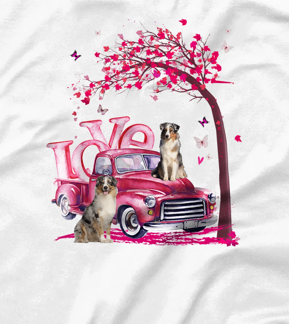 Womens Valentines Day LOVE Pickup Truck Australian Shepherd T-Shirt, Kid T-Shirt and Women T-Shirt