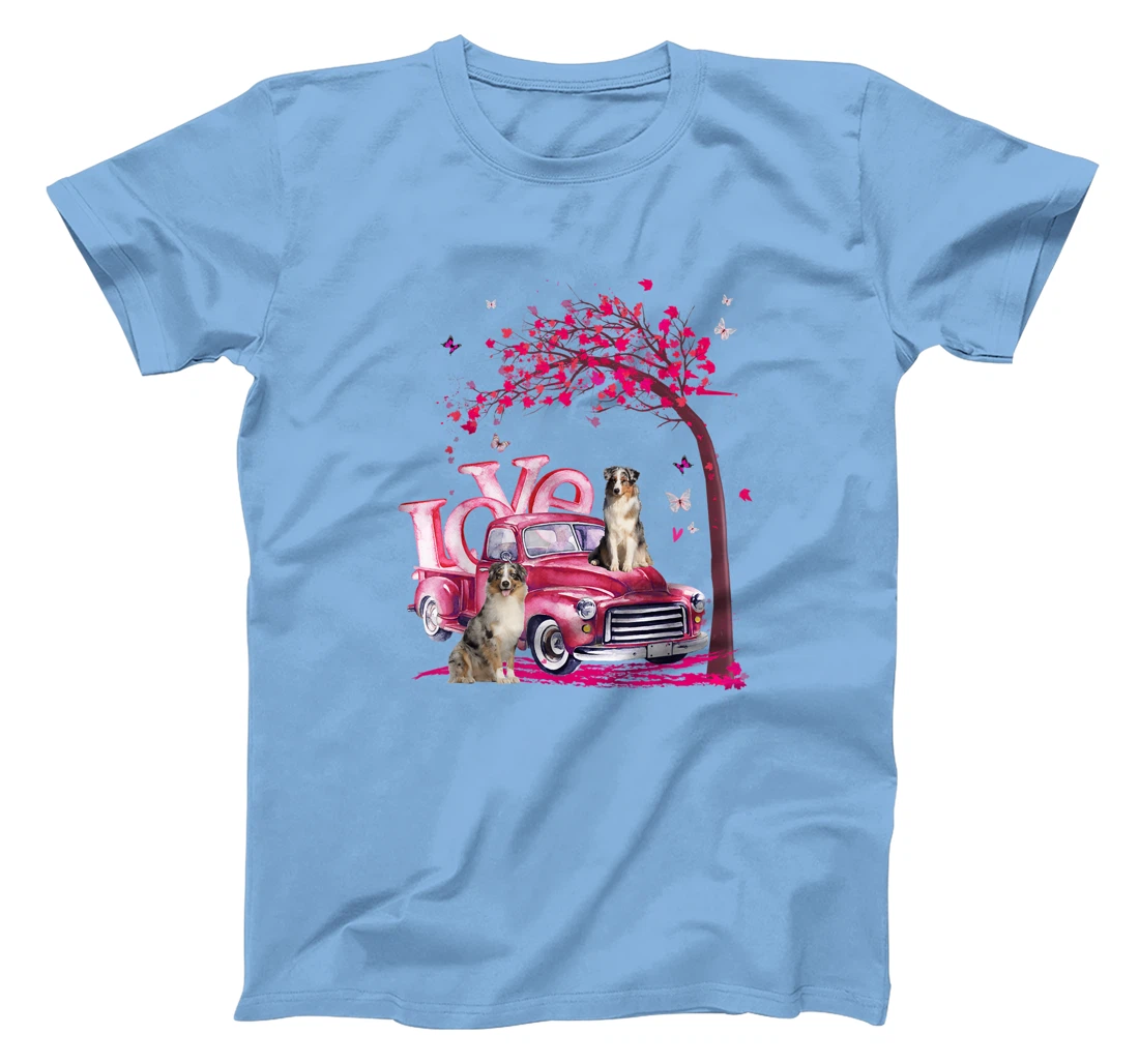 Womens Valentines Day LOVE Pickup Truck Australian Shepherd T-Shirt, Kid T-Shirt and Women T-Shirt