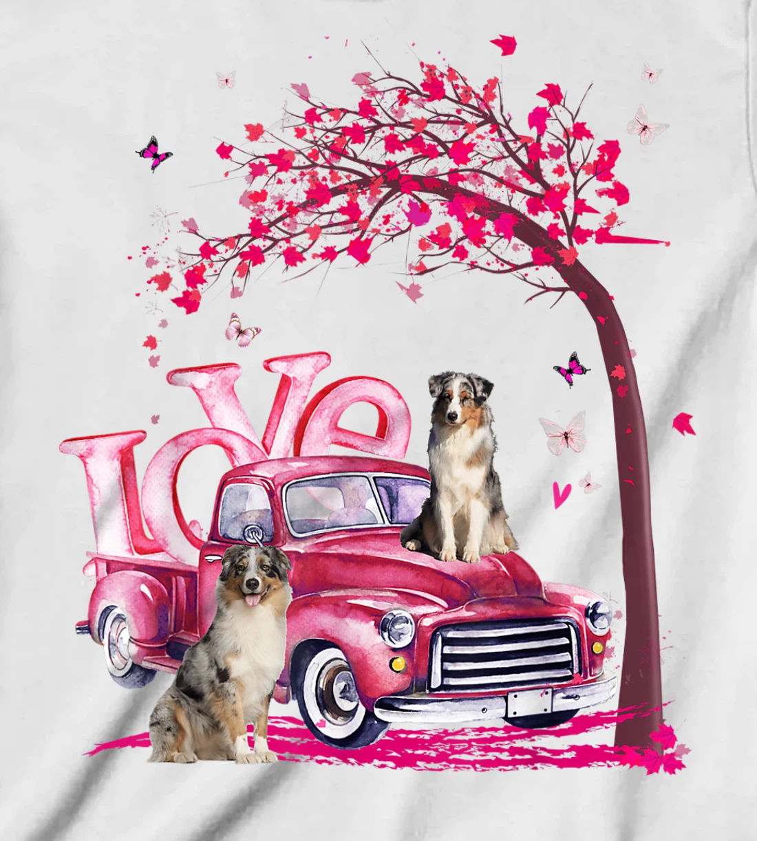 Womens Valentines Day LOVE Pickup Truck Australian Shepherd T-Shirt, Kid T-Shirt and Women T-Shirt