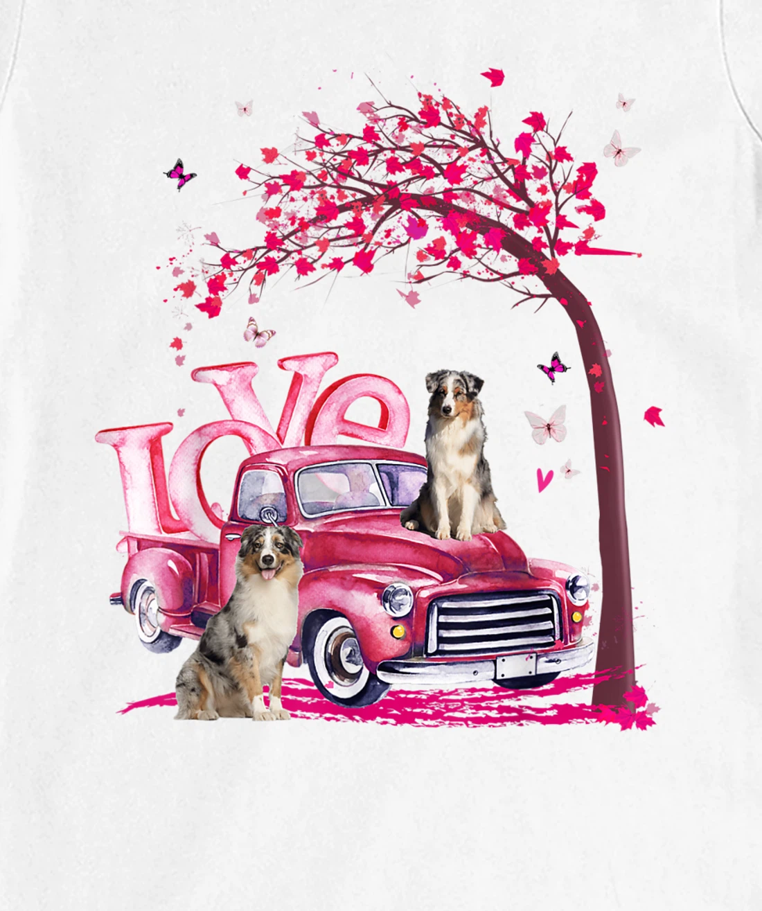 Womens Valentines Day LOVE Pickup Truck Australian Shepherd T-Shirt, Kid T-Shirt and Women T-Shirt