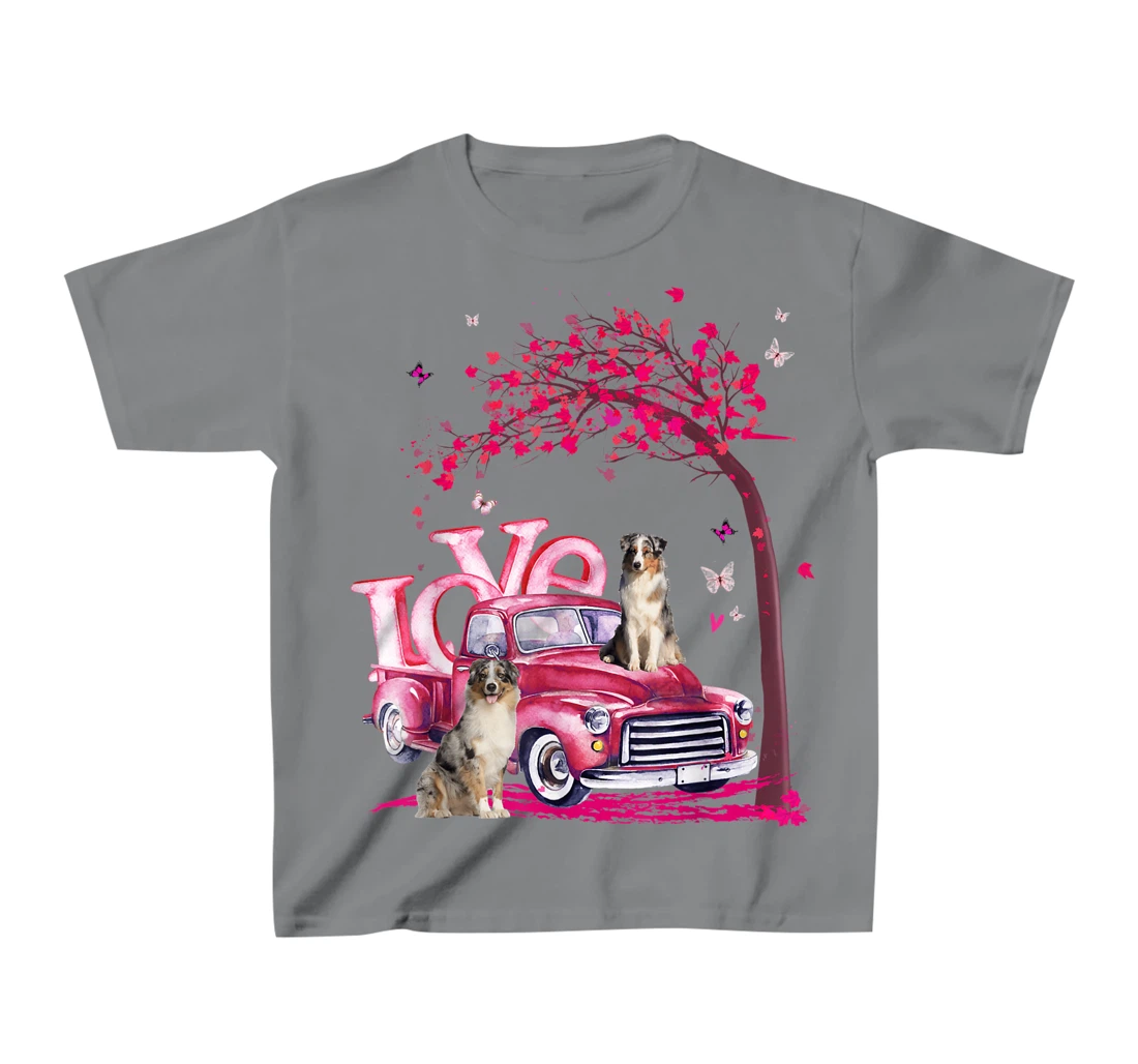 Womens Valentines Day LOVE Pickup Truck Australian Shepherd T-Shirt, Kid T-Shirt and Women T-Shirt