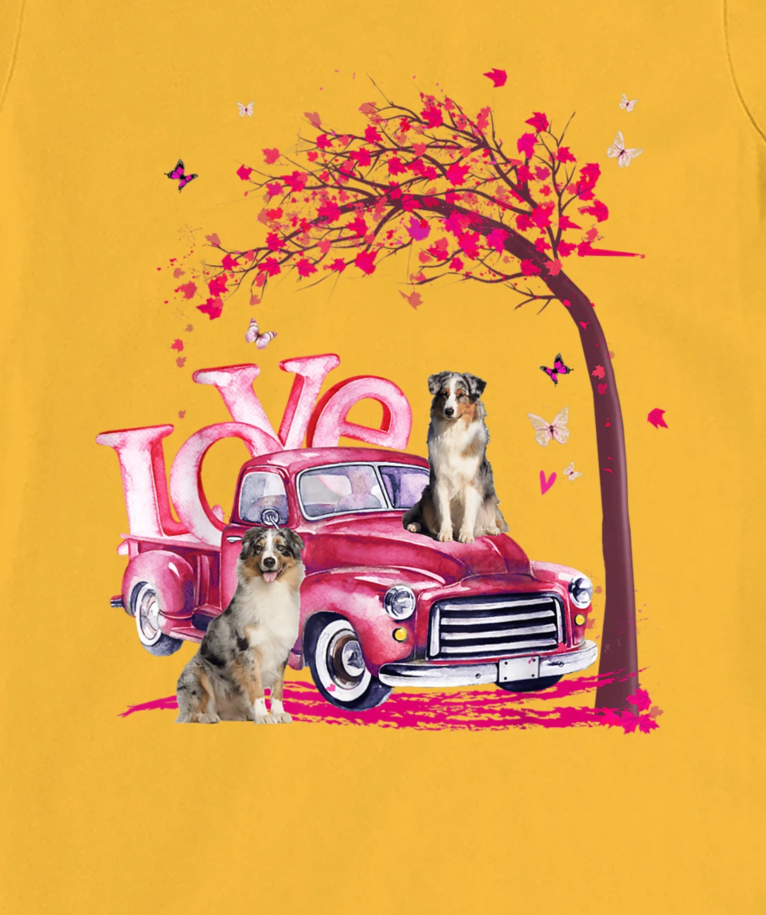 Womens Valentines Day LOVE Pickup Truck Australian Shepherd T-Shirt, Kid T-Shirt and Women T-Shirt