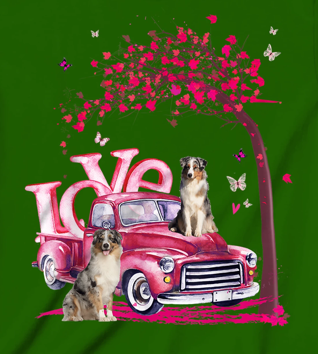 Womens Valentines Day LOVE Pickup Truck Australian Shepherd T-Shirt, Kid T-Shirt and Women T-Shirt