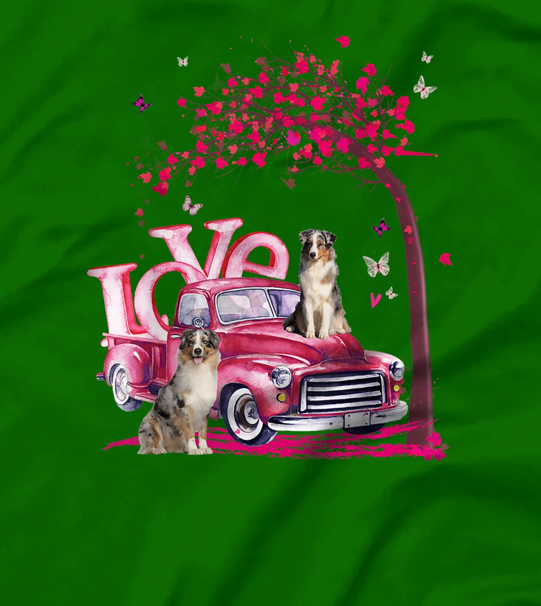 Womens Valentines Day LOVE Pickup Truck Australian Shepherd T-Shirt, Kid T-Shirt and Women T-Shirt