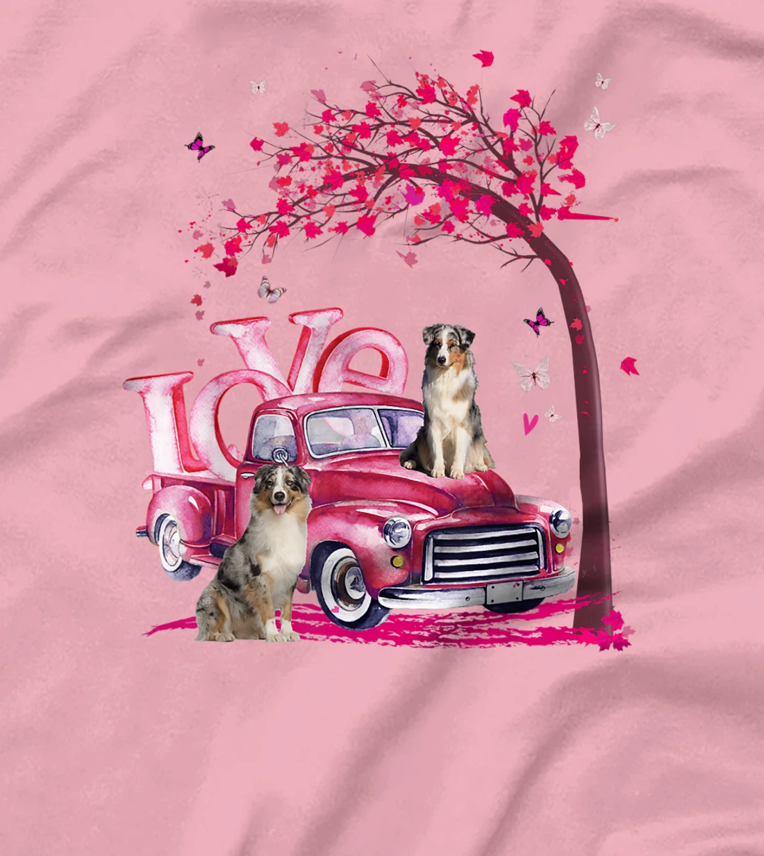 Womens Valentines Day LOVE Pickup Truck Australian Shepherd T-Shirt, Kid T-Shirt and Women T-Shirt