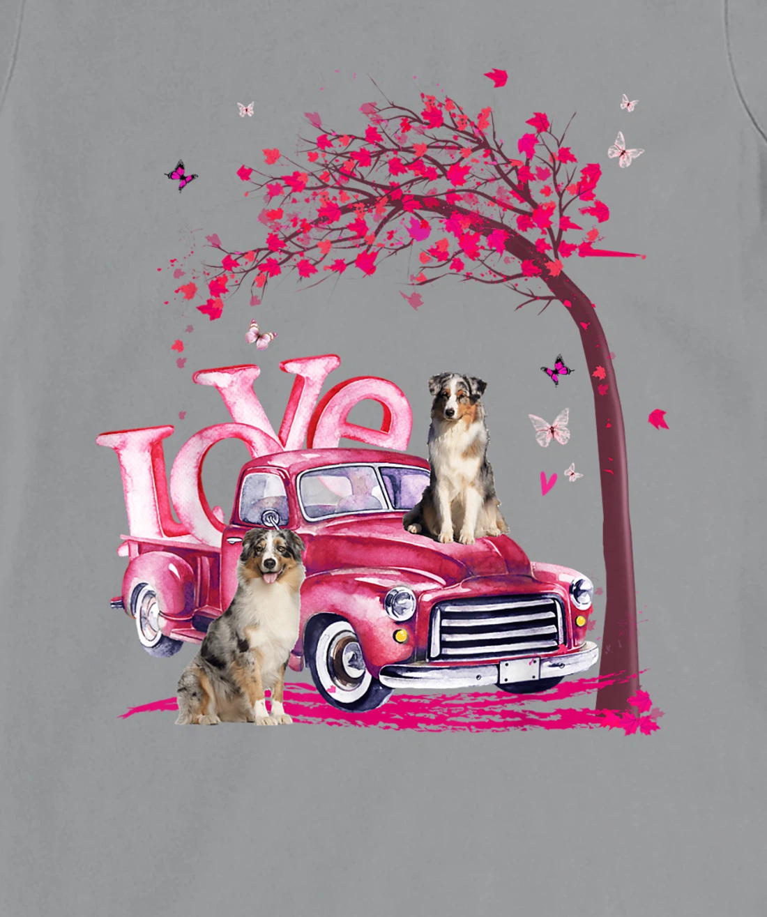 Womens Valentines Day LOVE Pickup Truck Australian Shepherd T-Shirt, Kid T-Shirt and Women T-Shirt
