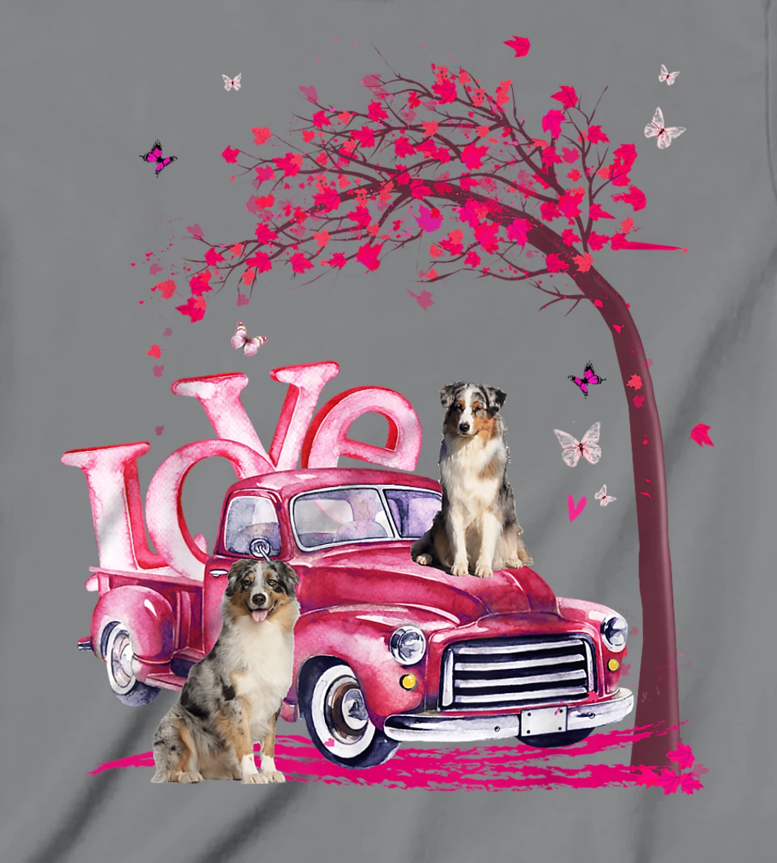 Womens Valentines Day LOVE Pickup Truck Australian Shepherd T-Shirt, Kid T-Shirt and Women T-Shirt