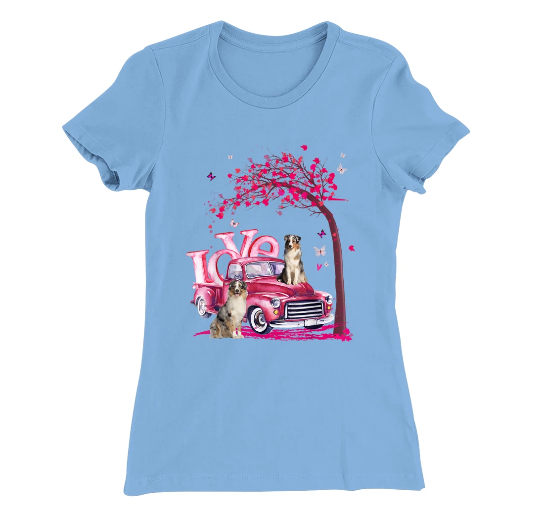 Womens Valentines Day LOVE Pickup Truck Australian Shepherd T-Shirt, Kid T-Shirt and Women T-Shirt