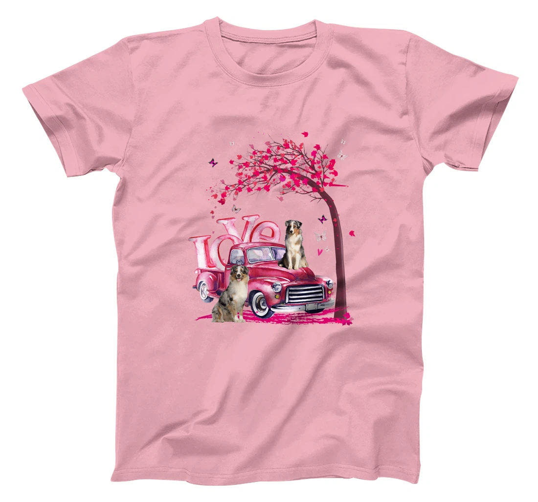 Womens Valentines Day LOVE Pickup Truck Australian Shepherd T-Shirt, Kid T-Shirt and Women T-Shirt