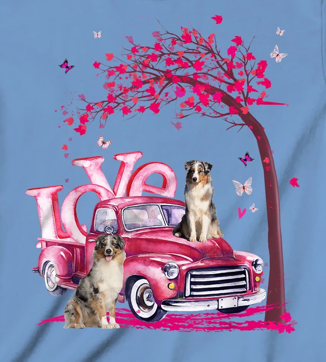 Womens Valentines Day LOVE Pickup Truck Australian Shepherd T-Shirt, Kid T-Shirt and Women T-Shirt