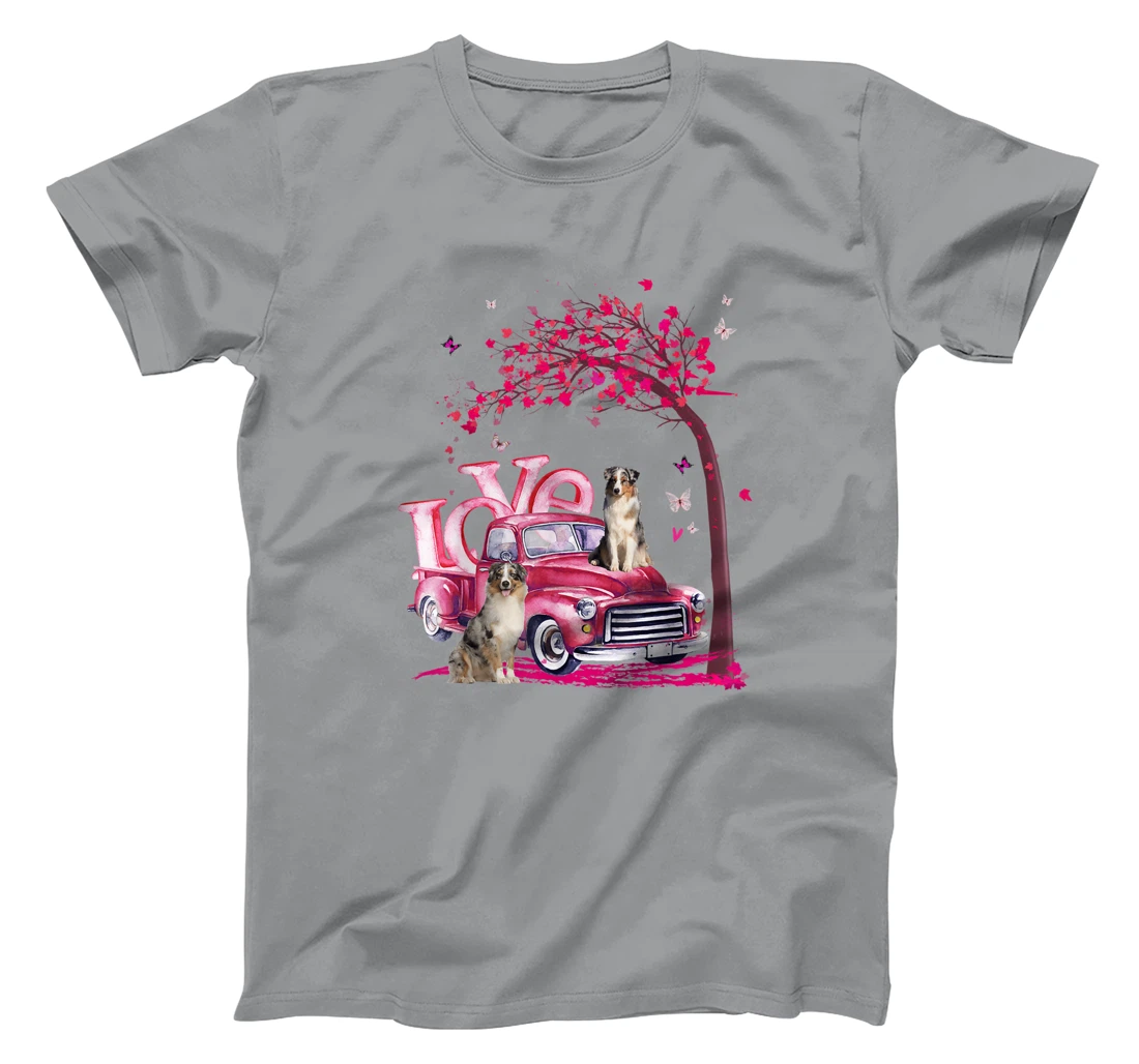 Womens Valentines Day LOVE Pickup Truck Australian Shepherd T-Shirt, Kid T-Shirt and Women T-Shirt