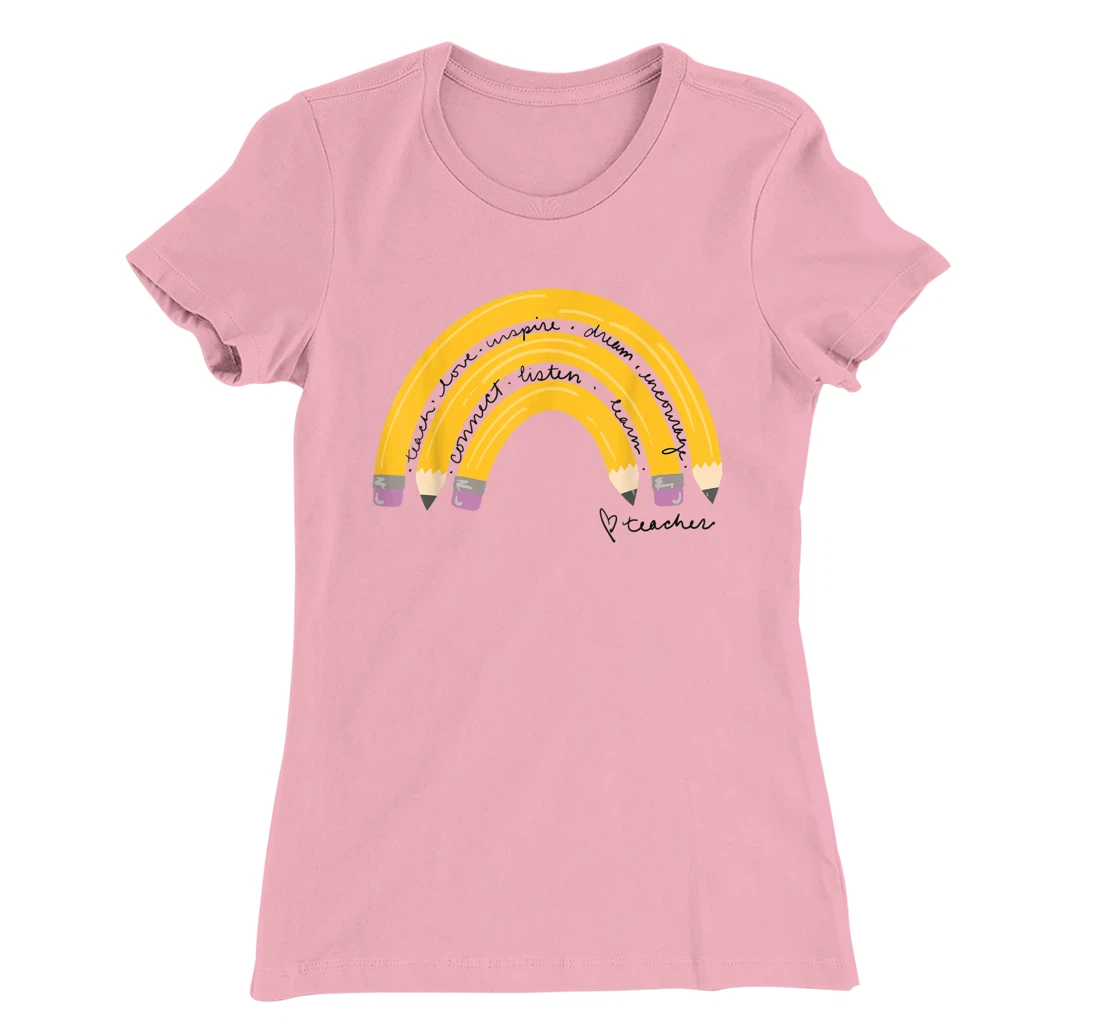 Womens Teacher Pencil Rainbow T-Shirt, Women T-Shirt