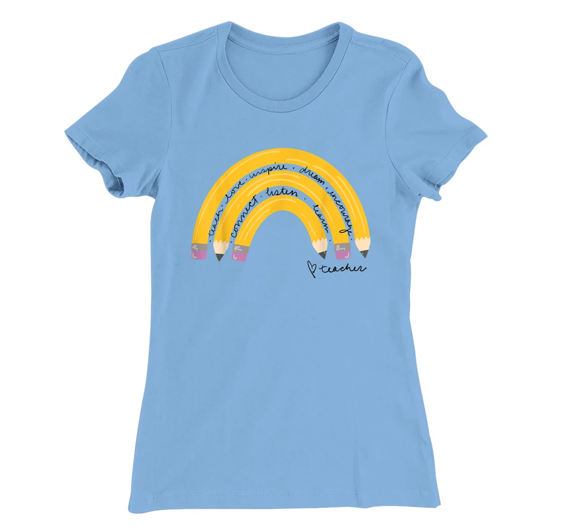 Womens Teacher Pencil Rainbow T-Shirt, Women T-Shirt
