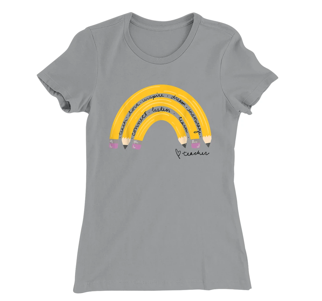 Womens Teacher Pencil Rainbow T-Shirt, Women T-Shirt