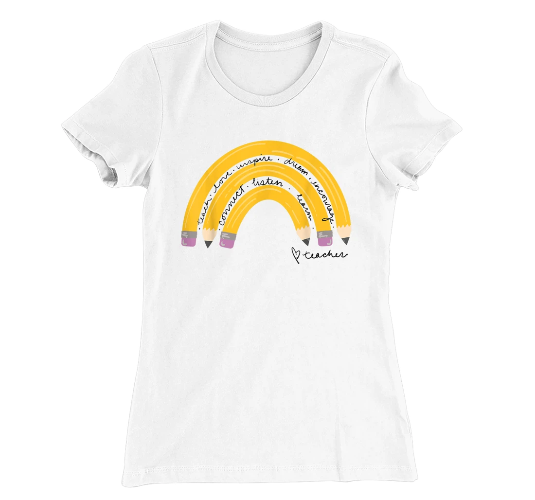 Womens Teacher Pencil Rainbow T-Shirt, Women T-Shirt