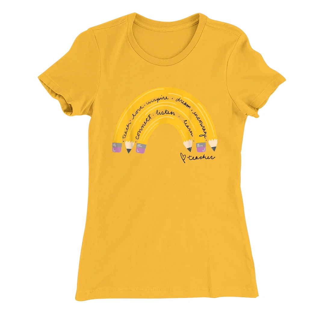 Womens Teacher Pencil Rainbow T-Shirt, Women T-Shirt