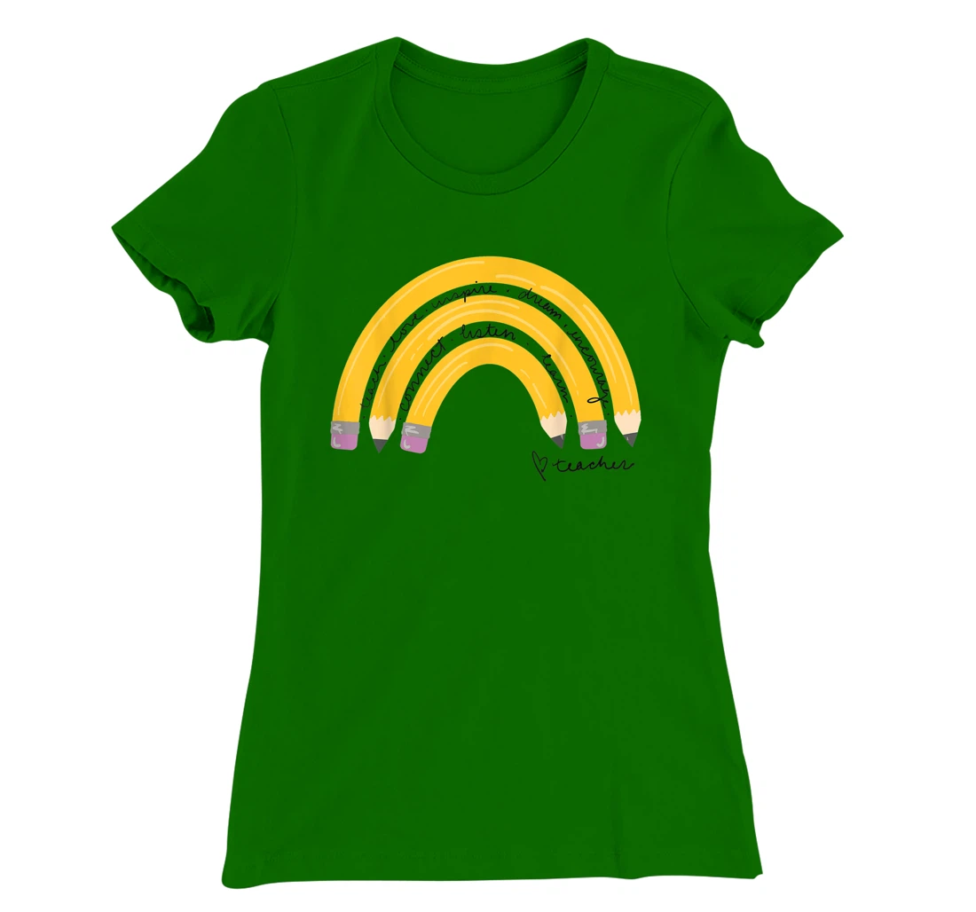 Womens Teacher Pencil Rainbow T-Shirt, Women T-Shirt