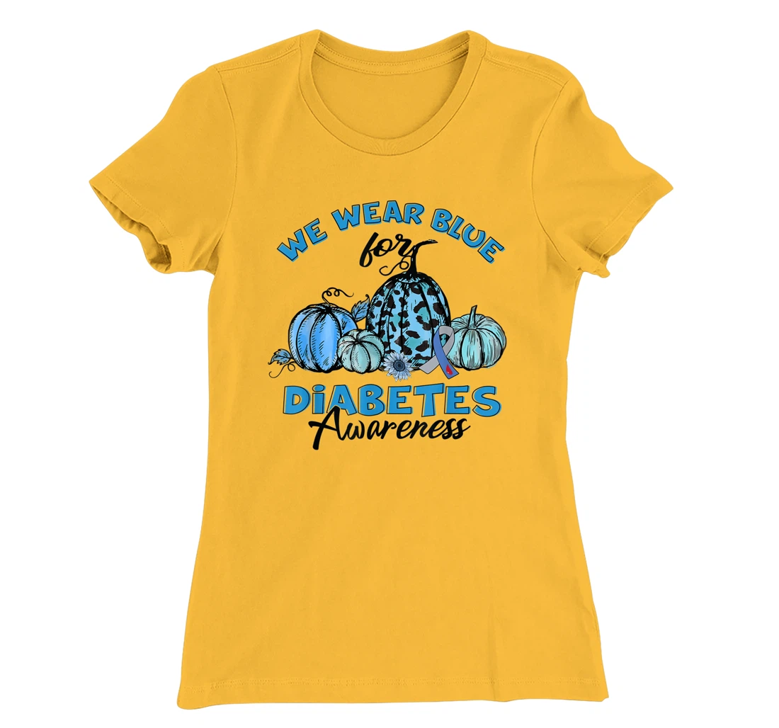 Womens Blue Pumpkin Sunflower We Wear Blue For Diabetes Awareness T-Shirt, Kid T-Shirt and Women T-Shirt