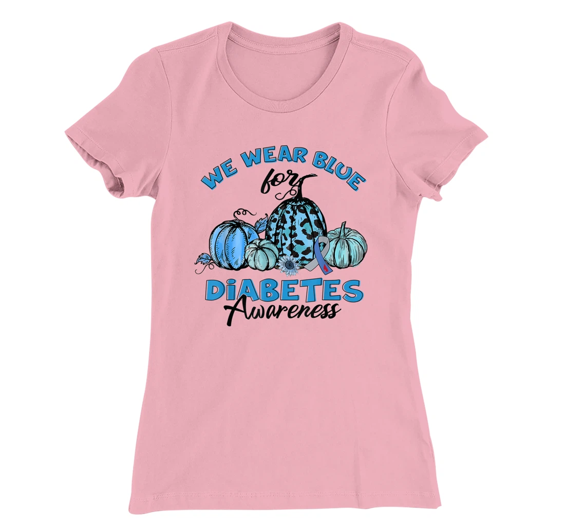Womens Blue Pumpkin Sunflower We Wear Blue For Diabetes Awareness T-Shirt, Kid T-Shirt and Women T-Shirt