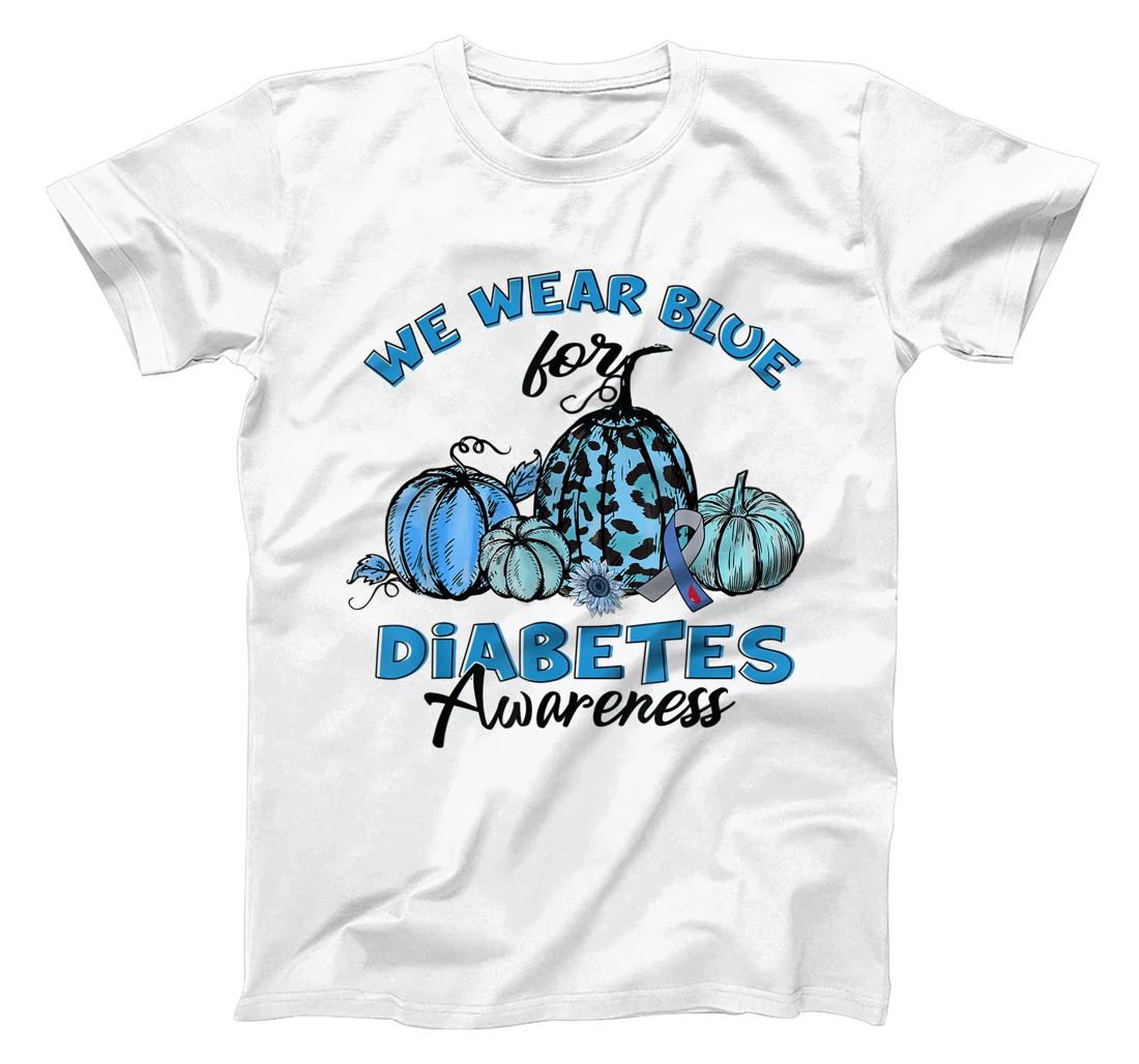 Womens Blue Pumpkin Sunflower We Wear Blue For Diabetes Awareness T-Shirt, Kid T-Shirt and Women T-Shirt