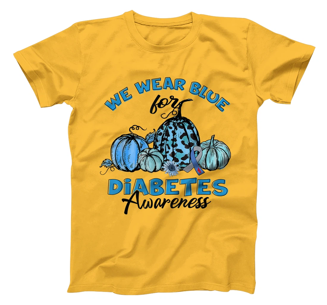 Womens Blue Pumpkin Sunflower We Wear Blue For Diabetes Awareness T-Shirt, Kid T-Shirt and Women T-Shirt