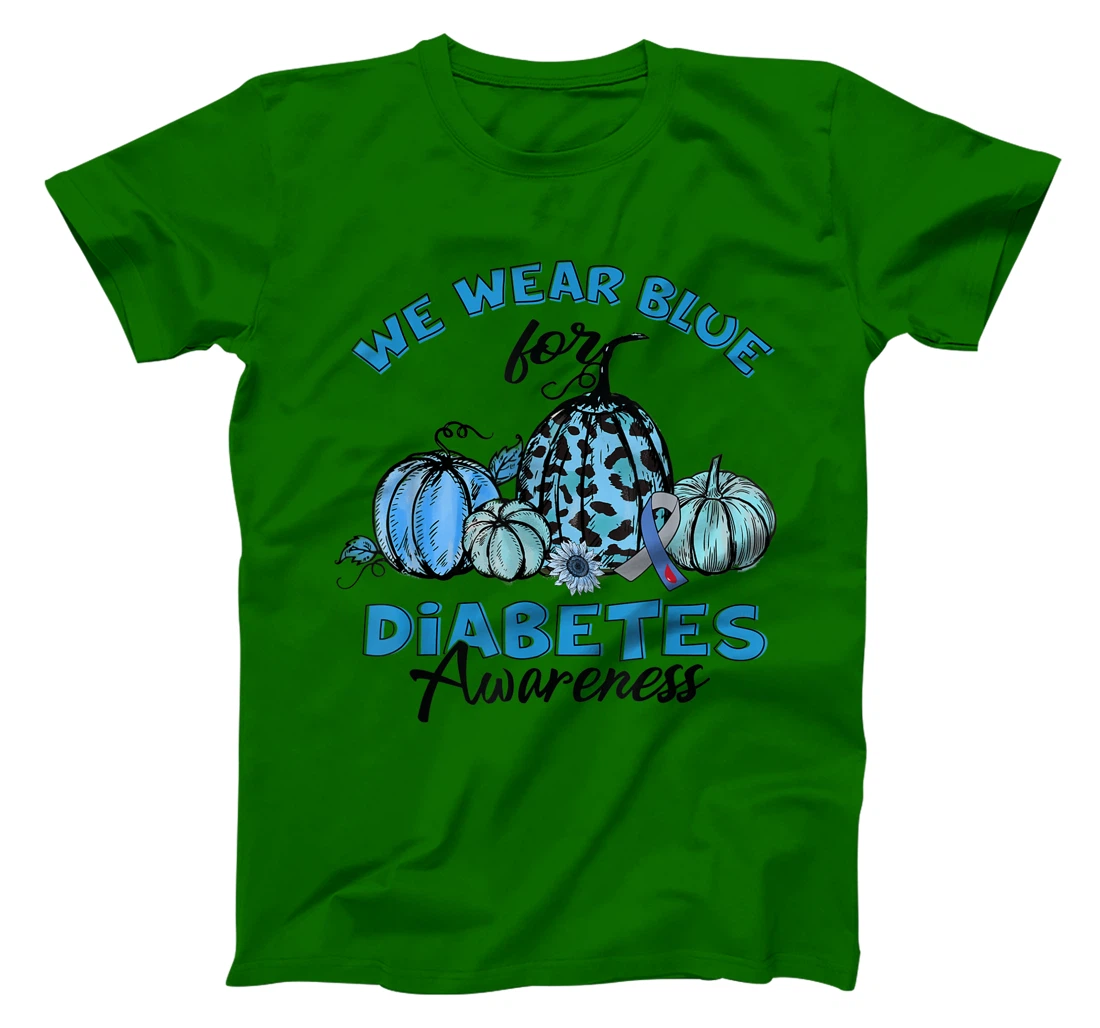 Womens Blue Pumpkin Sunflower We Wear Blue For Diabetes Awareness T-Shirt, Kid T-Shirt and Women T-Shirt