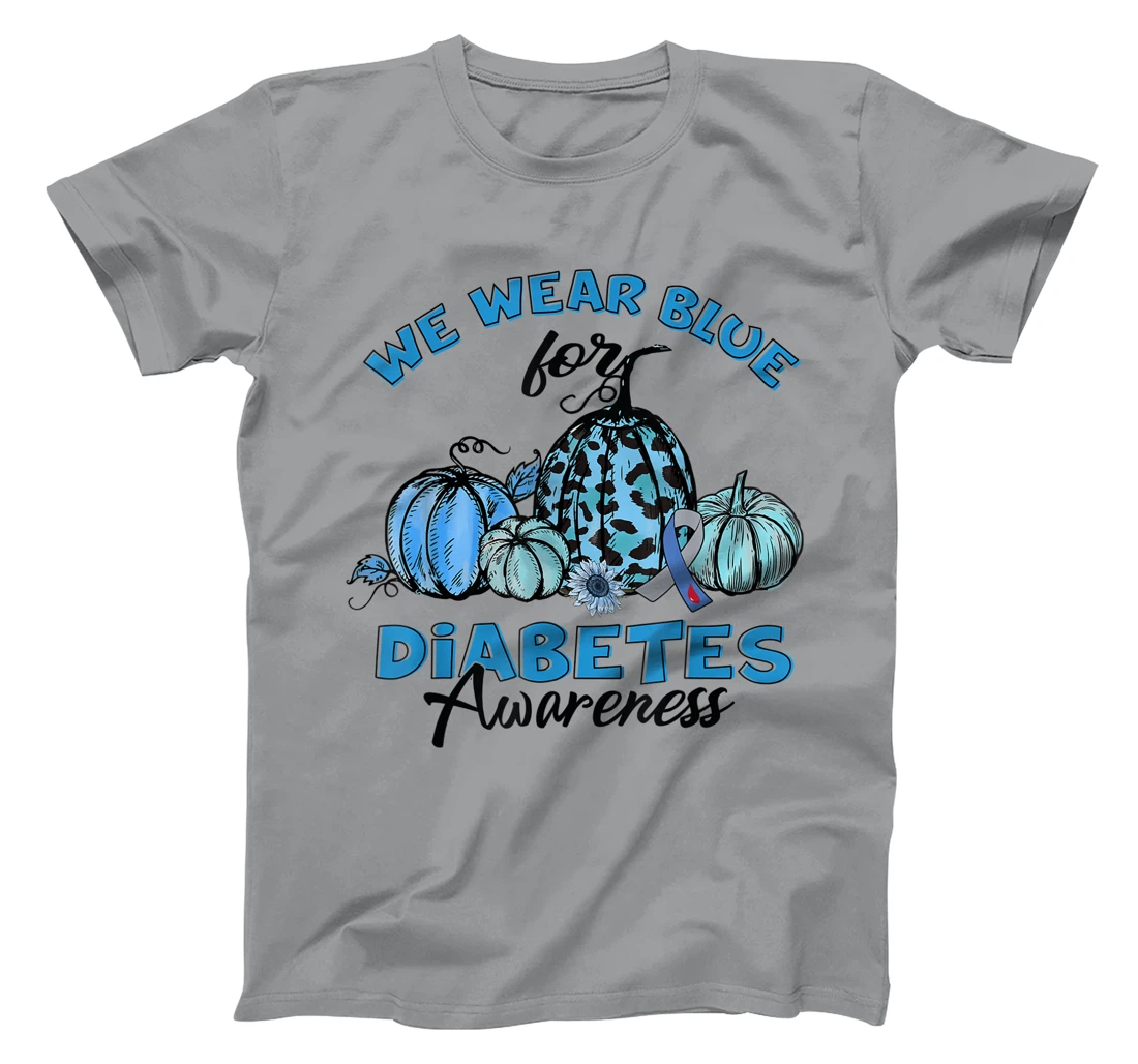 Womens Blue Pumpkin Sunflower We Wear Blue For Diabetes Awareness T-Shirt, Kid T-Shirt and Women T-Shirt