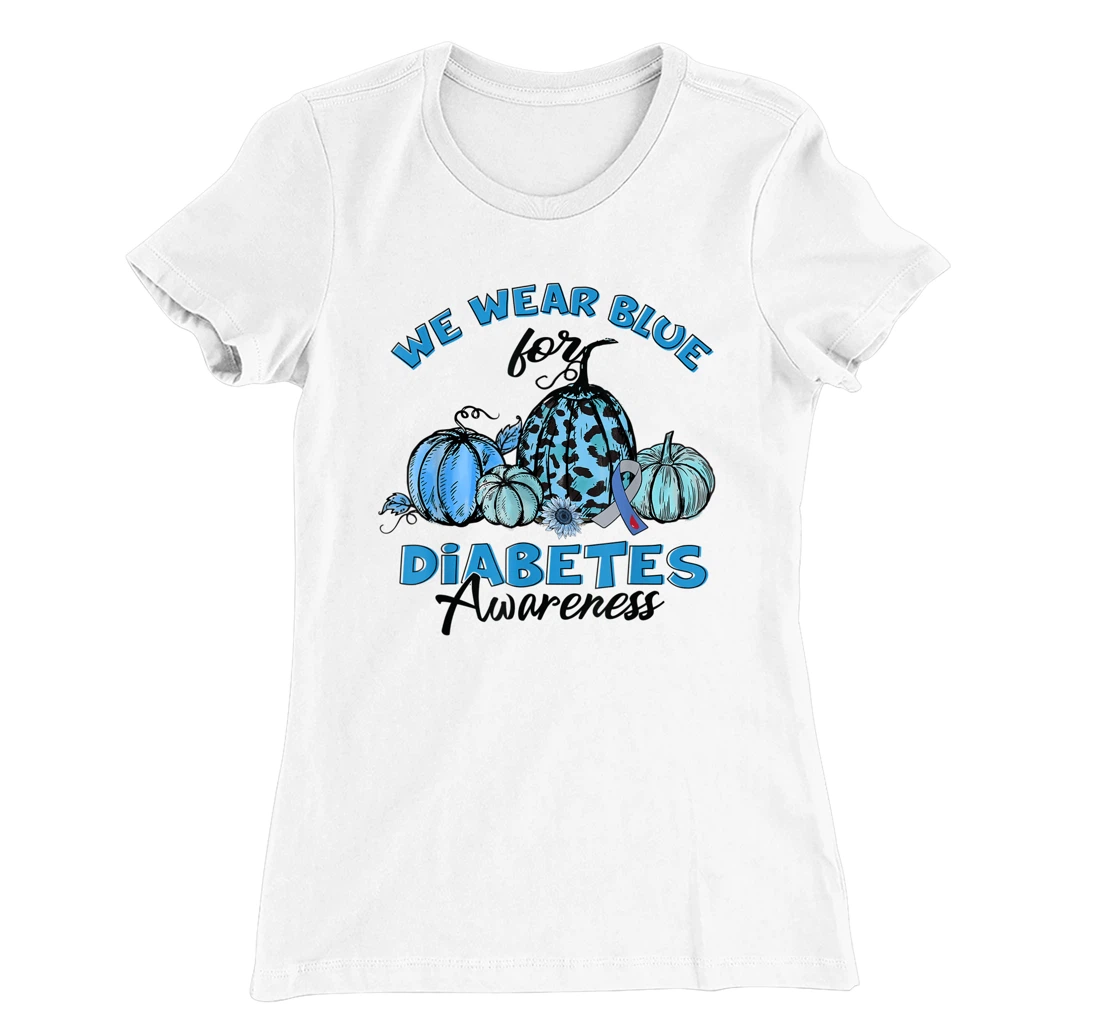 Womens Blue Pumpkin Sunflower We Wear Blue For Diabetes Awareness T-Shirt, Kid T-Shirt and Women T-Shirt