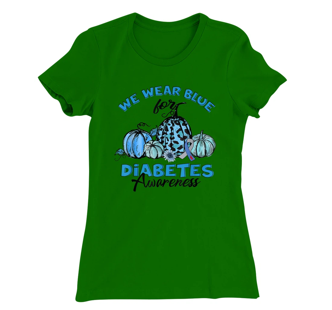 Womens Blue Pumpkin Sunflower We Wear Blue For Diabetes Awareness T-Shirt, Kid T-Shirt and Women T-Shirt