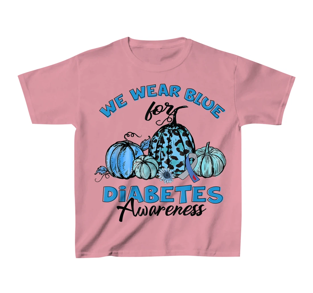 Womens Blue Pumpkin Sunflower We Wear Blue For Diabetes Awareness T-Shirt, Kid T-Shirt and Women T-Shirt