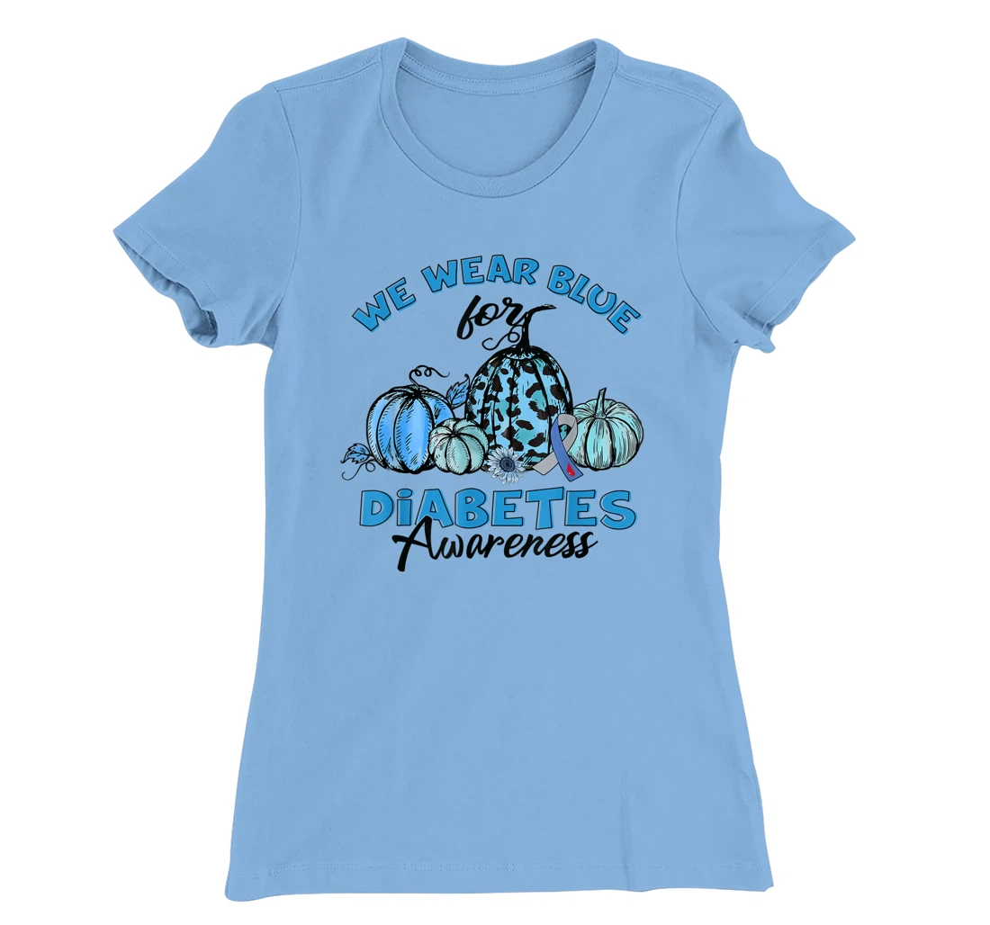 Womens Blue Pumpkin Sunflower We Wear Blue For Diabetes Awareness T-Shirt, Kid T-Shirt and Women T-Shirt