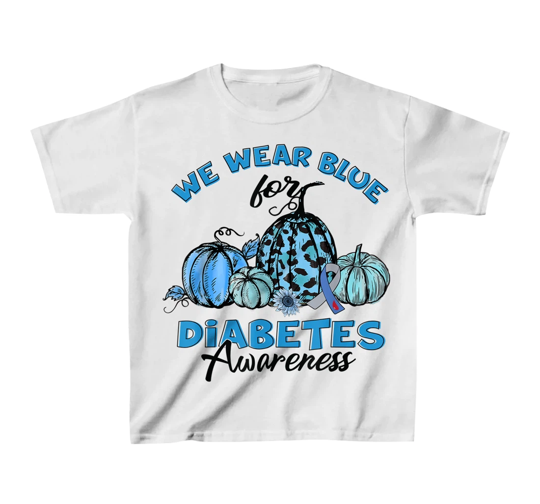 Womens Blue Pumpkin Sunflower We Wear Blue For Diabetes Awareness T-Shirt, Kid T-Shirt and Women T-Shirt