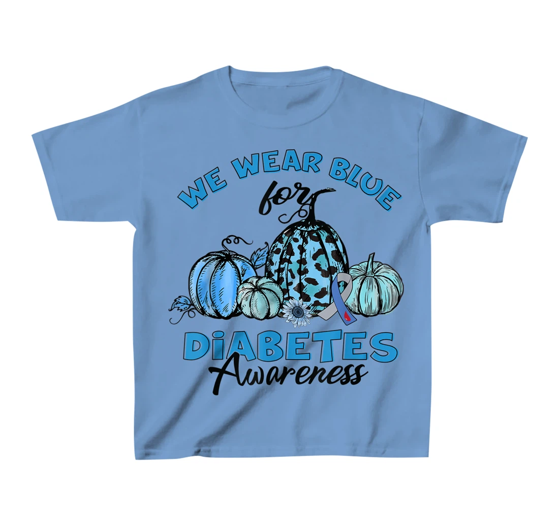Womens Blue Pumpkin Sunflower We Wear Blue For Diabetes Awareness T-Shirt, Kid T-Shirt and Women T-Shirt