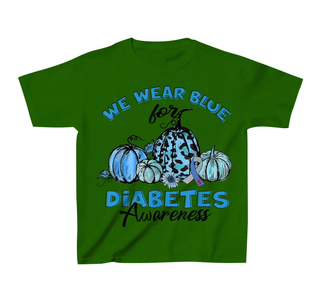 Womens Blue Pumpkin Sunflower We Wear Blue For Diabetes Awareness T-Shirt, Kid T-Shirt and Women T-Shirt