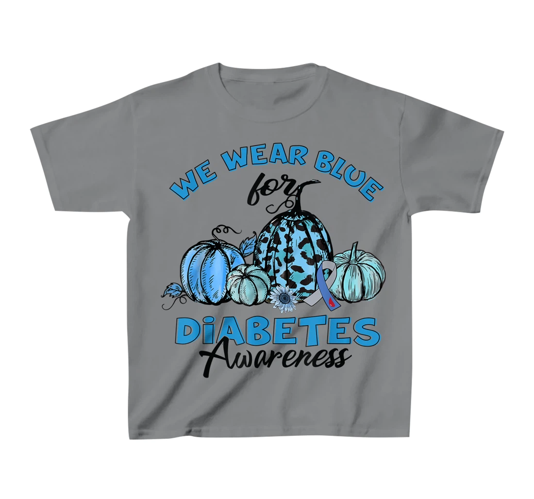 Womens Blue Pumpkin Sunflower We Wear Blue For Diabetes Awareness T-Shirt, Kid T-Shirt and Women T-Shirt