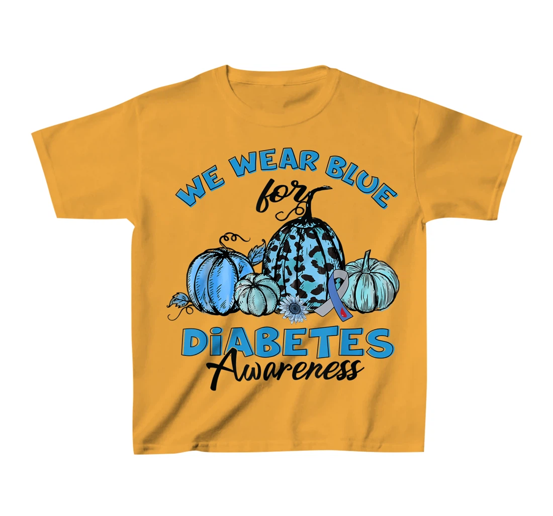 Womens Blue Pumpkin Sunflower We Wear Blue For Diabetes Awareness T-Shirt, Kid T-Shirt and Women T-Shirt