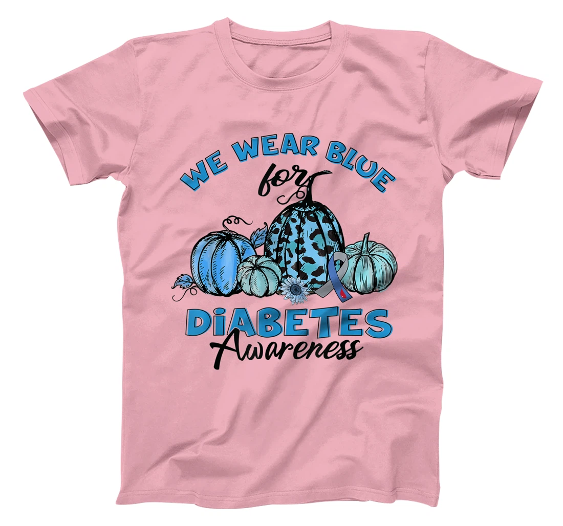 Womens Blue Pumpkin Sunflower We Wear Blue For Diabetes Awareness T-Shirt, Kid T-Shirt and Women T-Shirt