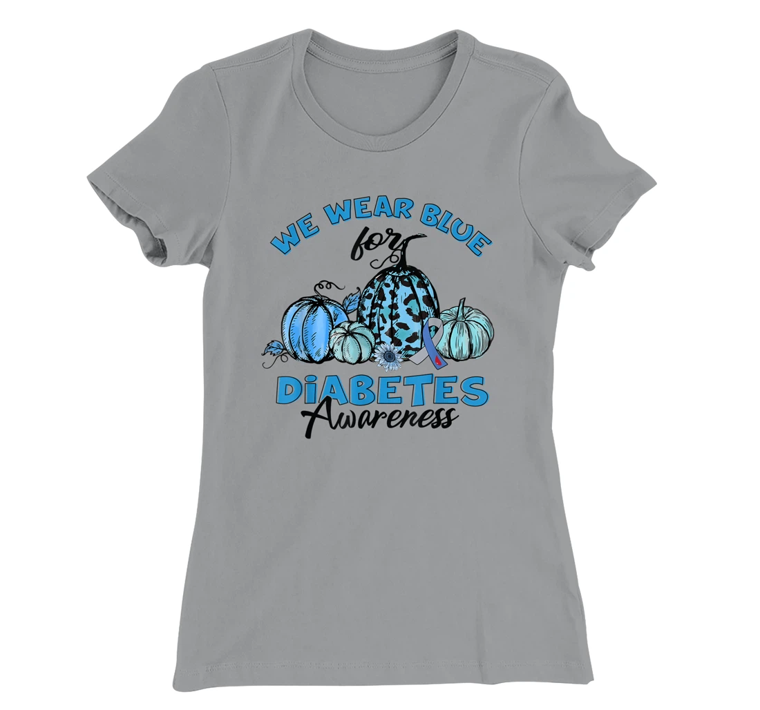 Womens Blue Pumpkin Sunflower We Wear Blue For Diabetes Awareness T-Shirt, Kid T-Shirt and Women T-Shirt