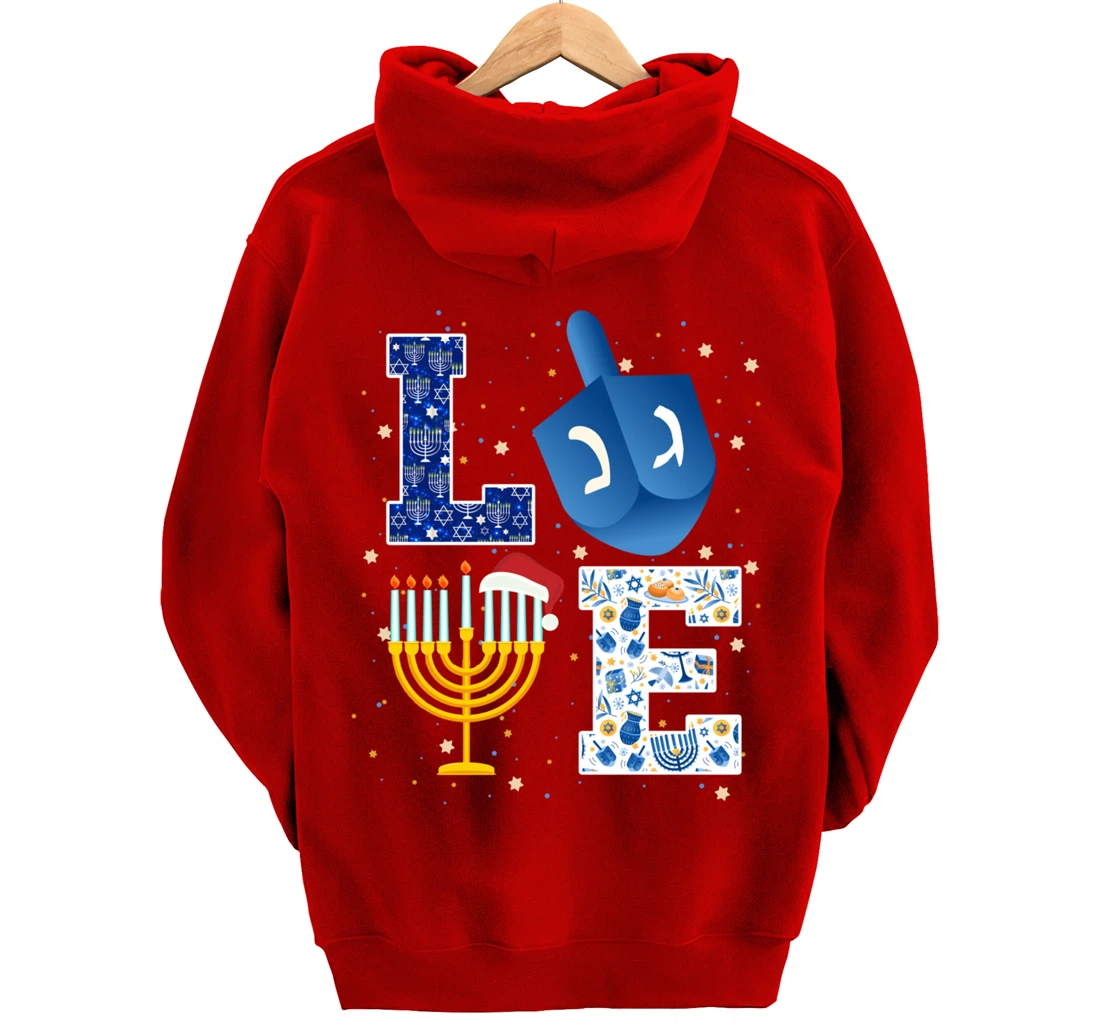 LOVE Cute Hanukkah Decorations Dreidel Menorah Chanukah Pullover Hoodie