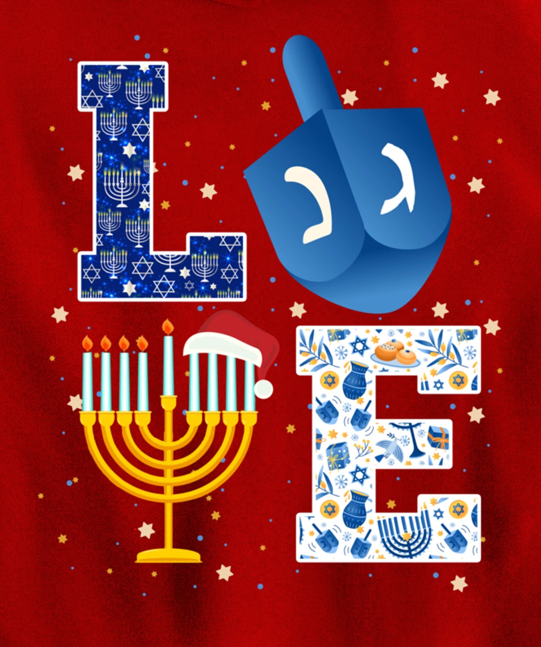 LOVE Cute Hanukkah Decorations Dreidel Menorah Chanukah Pullover Hoodie