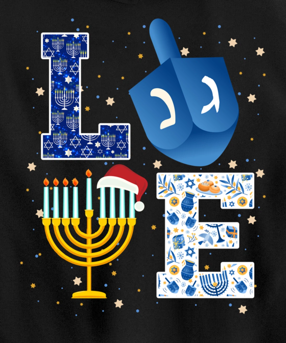 LOVE Cute Hanukkah Decorations Dreidel Menorah Chanukah Pullover Hoodie