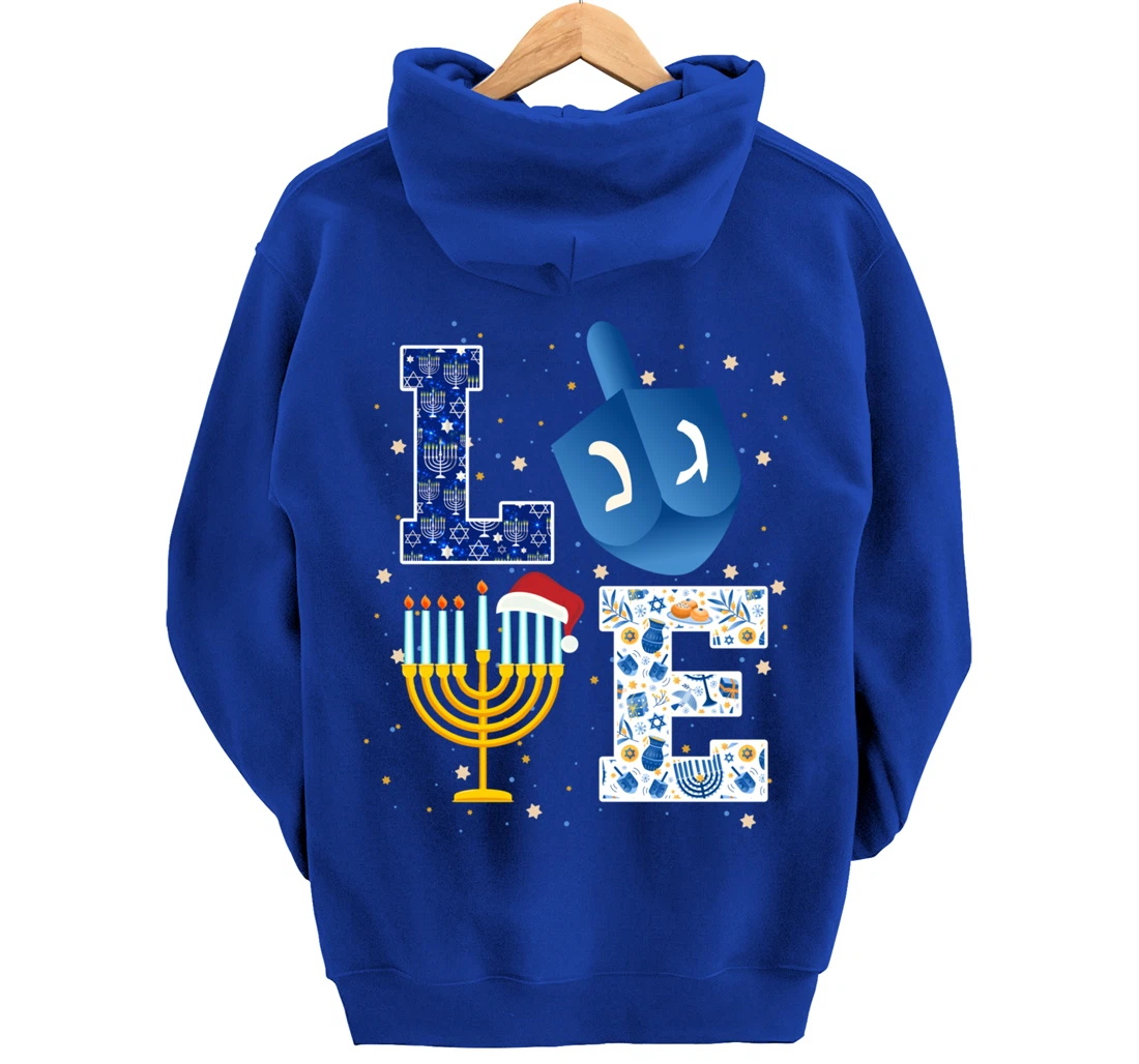 LOVE Cute Hanukkah Decorations Dreidel Menorah Chanukah Pullover Hoodie