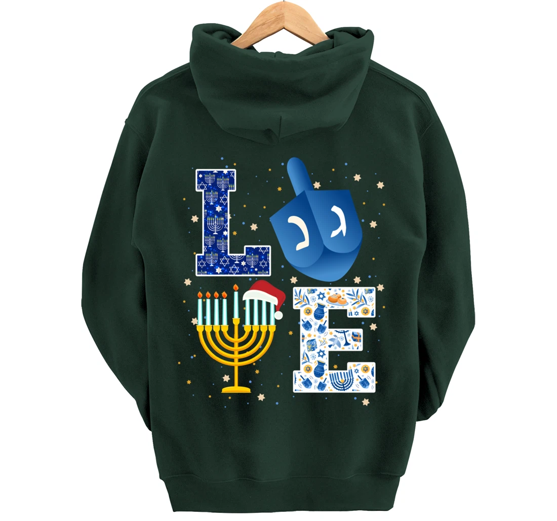LOVE Cute Hanukkah Decorations Dreidel Menorah Chanukah Pullover Hoodie