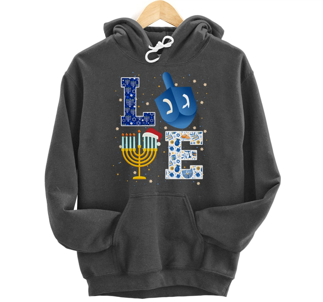 LOVE Cute Hanukkah Decorations Dreidel Menorah Chanukah Pullover Hoodie