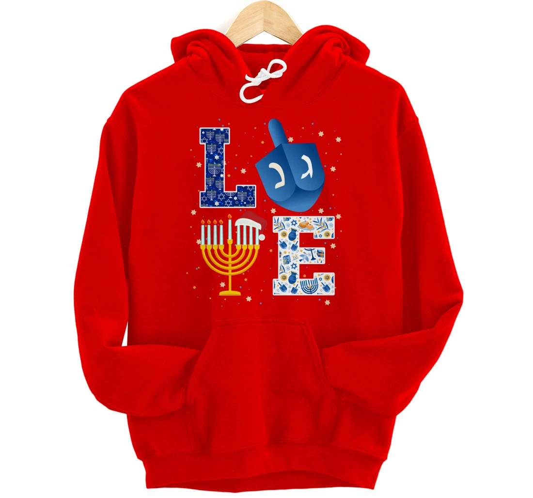 LOVE Cute Hanukkah Decorations Dreidel Menorah Chanukah Pullover Hoodie